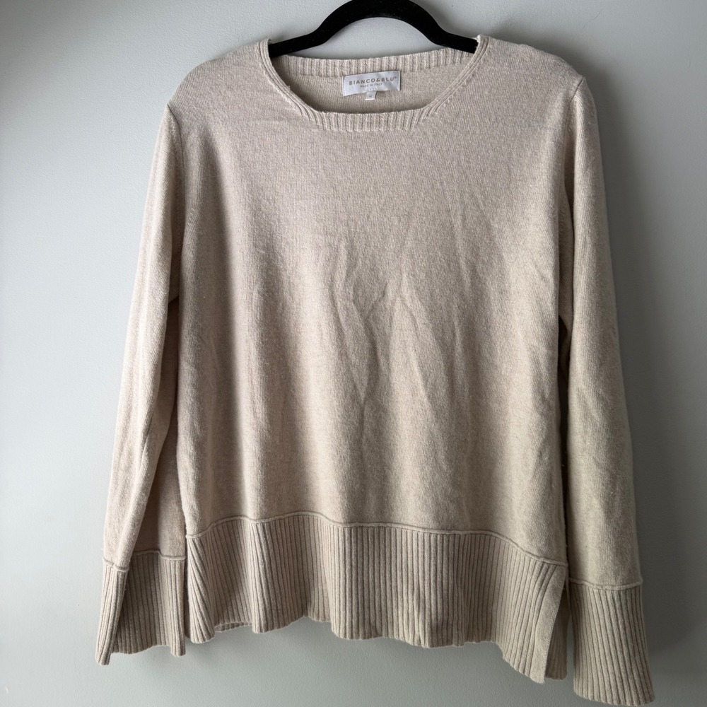 Bianco & Blu Sweater Womens M Beige Excellent Cashmere Wool Silk Made in Italy